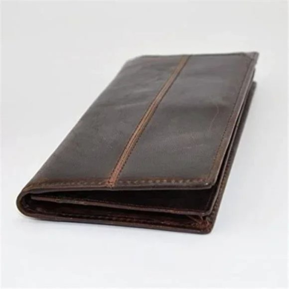 NEW MENS Real Leather Zipper Long Wallet Coffee - Picture 2 of 7